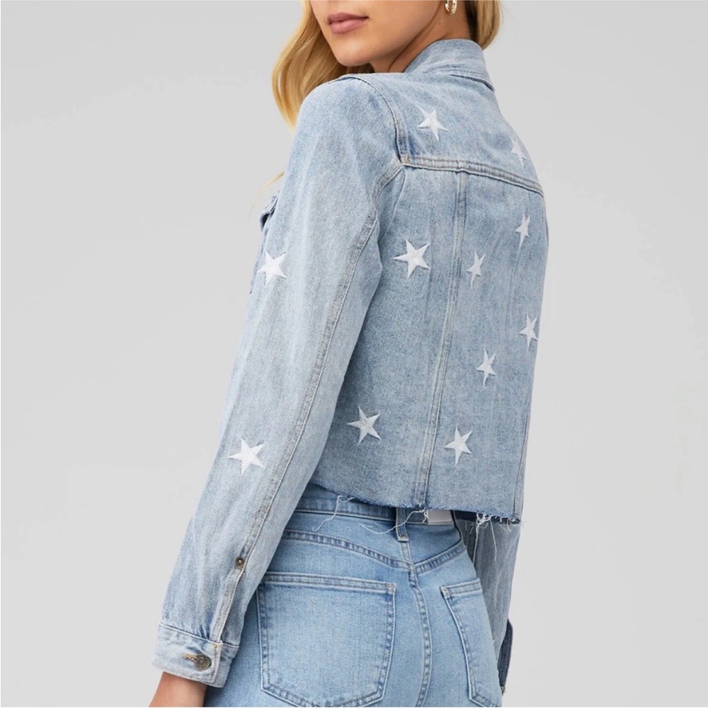 Cropped Light Wash Denim Jacket with White Stars